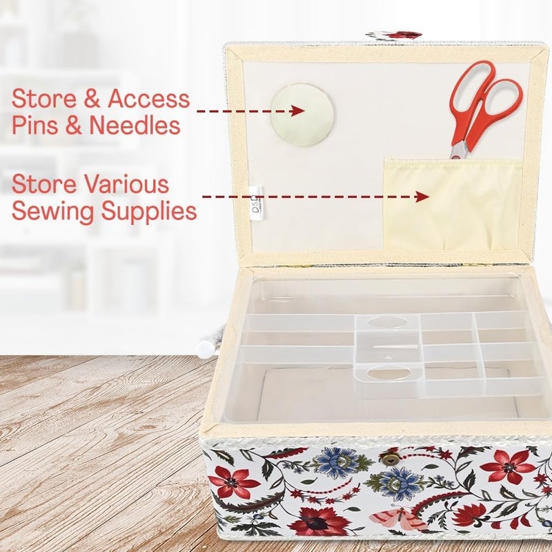 COMFECTO Large Sewing Basket with No Accessories and Removable Tray, Bright White and Red Sewing Box for Sewing Supplies, Ideal for Professional Seamstress - Image 5